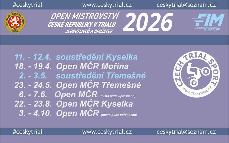 Aktualizovaný předběžný kalendář trialové sezóny roku 2026